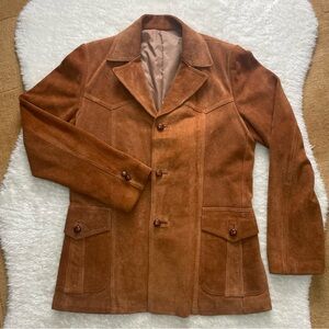 Vintage orange rust real suede men’s 70’s suit jacket blazer